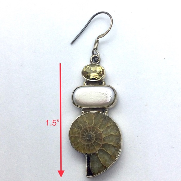 NEW Sterling Silver Citrine Seashell Drop Earrings - Picture 3 of 4